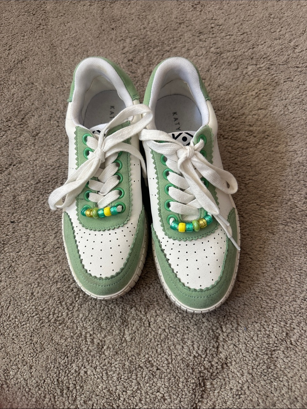 Katy Perry Collections White and Green Beaded Sneakers